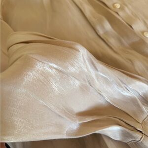 SHEIN Shimmery Champagne Satin Button-Up Blouse